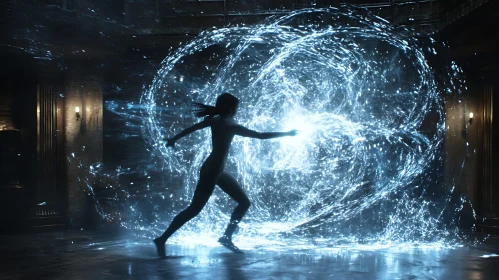 Silhouette with Swirling Energy