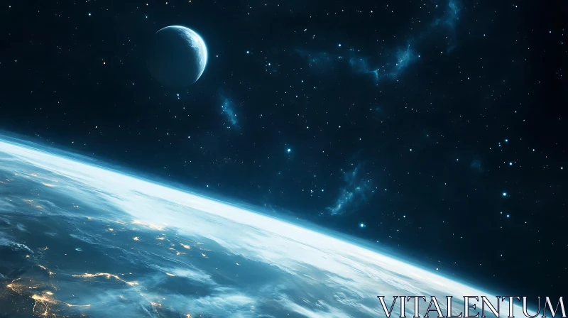 Cosmic View of a Planet and Moon