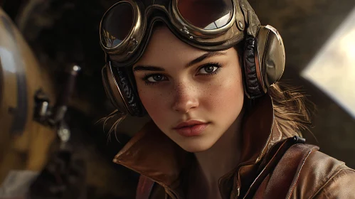 Woman Pilot with Goggles Portrait