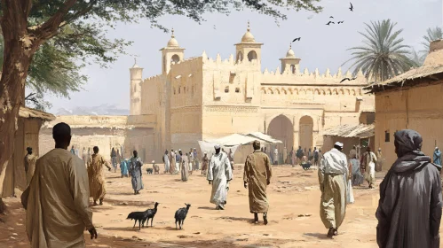 Sandy Cityscape with People and Old Architecture