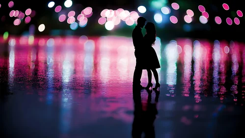Silhouette Couple in Love at Night