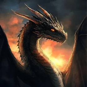 Dragon with Glowing Eyes in Fantasy Landscape