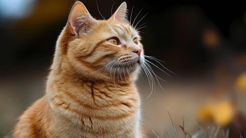 Ginger Feline Reflecting Outdoors