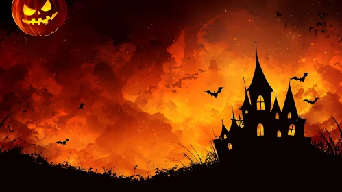 Eerie Silhouette of a Haunted Castle at Sunset