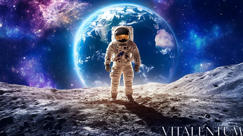 Lunar Explorer with Earth in Background