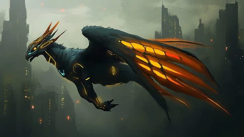 Cybernetic Dragon in Urban Flight