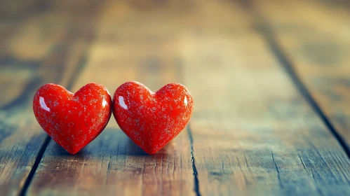Red Hearts on Rustic Wood