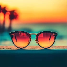 Sunglasses Reflecting Sunset at the Beach