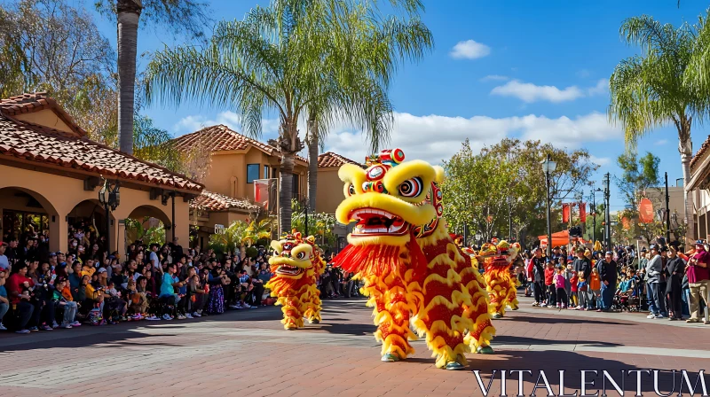 Lion Dance Parade in the City AI Image