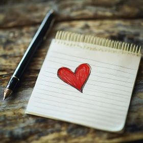 Red Heart on Notepad with Pen