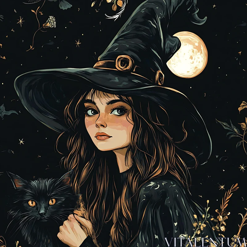 Bewitching Portrait of Witch and Familiar