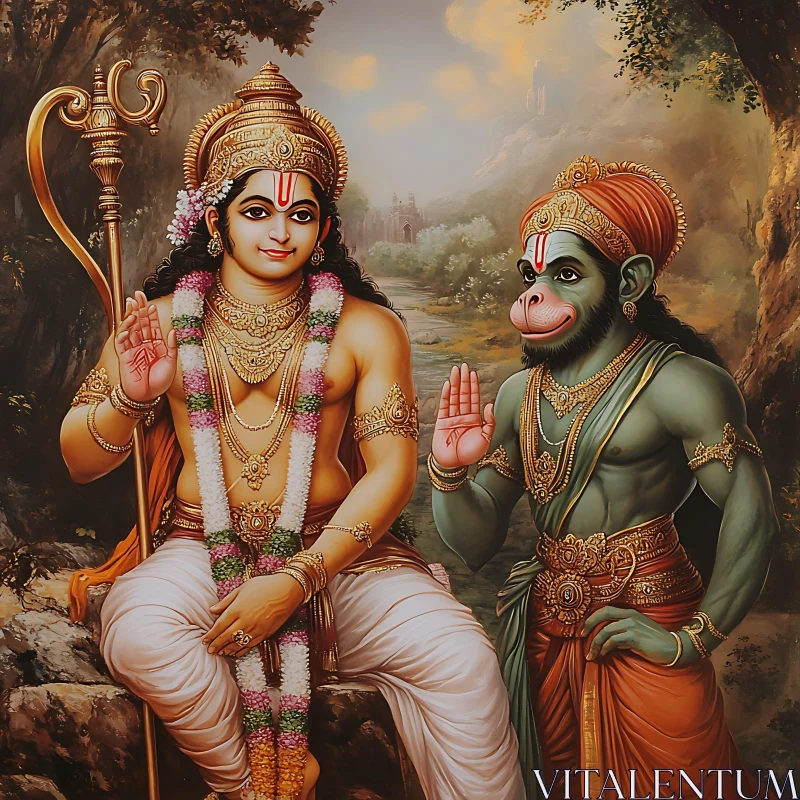 Serene Portrait of Ram and Hanuman