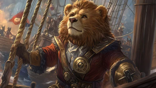 Anthropomorphic Lion Pirate on Ship
