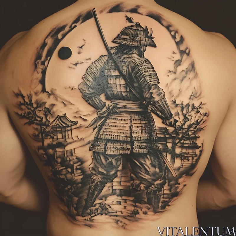 AI ART Warrior Back Tattoo with Japanese Theme