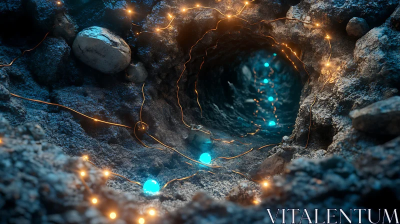 Mystical Cave with Glowing Orbs