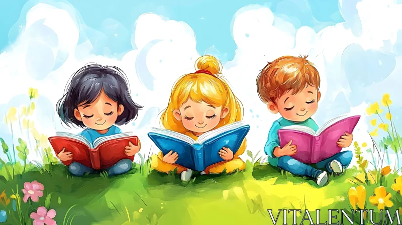 Kids Enjoying Reading Outdoors