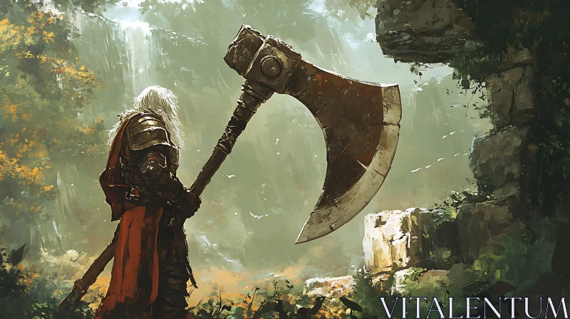 Armored Warrior with Axe in Forest