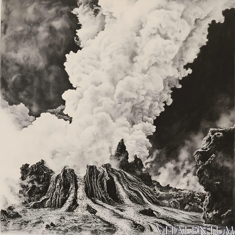 Black and White Volcano Eruption