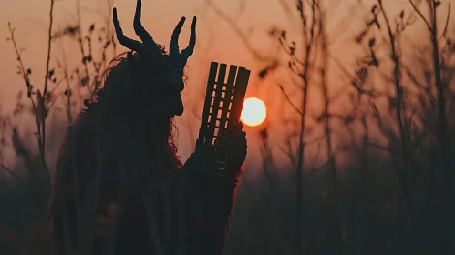 Silhouette of Horned Character at Dusk