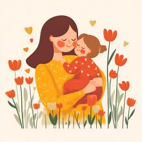 Mother and Child Surrounded by Tulips