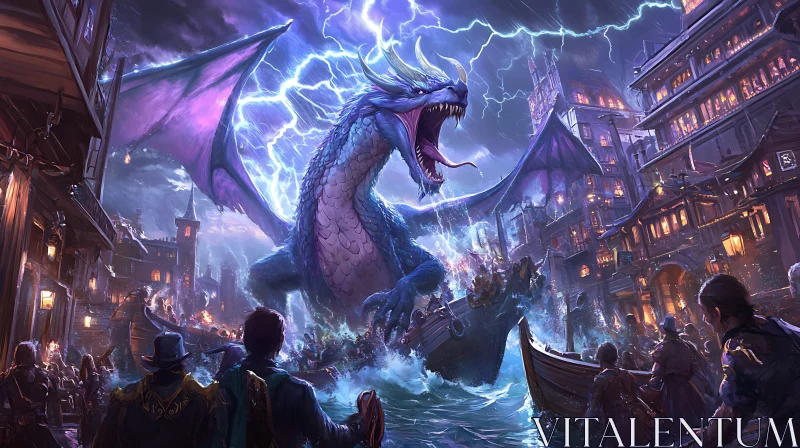 Fantasy Dragon Overlook Cityscape Art