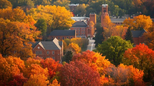 Aerial View of Buildings in Autumn