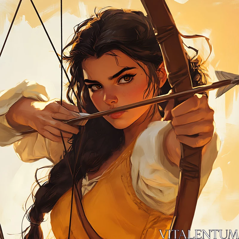 Woman Archer Ready to Shoot Arrow