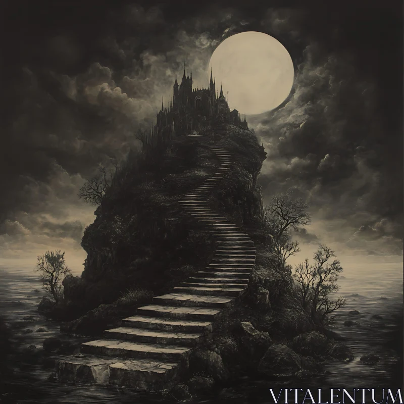 Island Castle with Stairway to the Moon