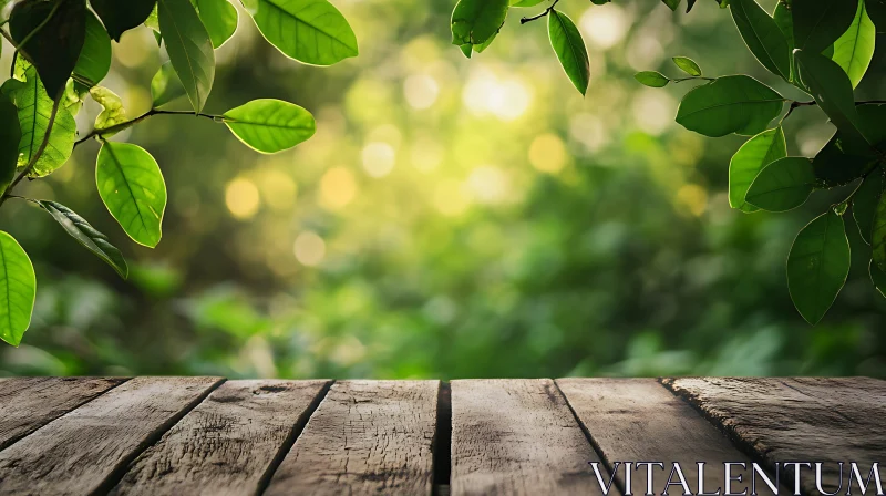 Green Leaves and Wood Planks
