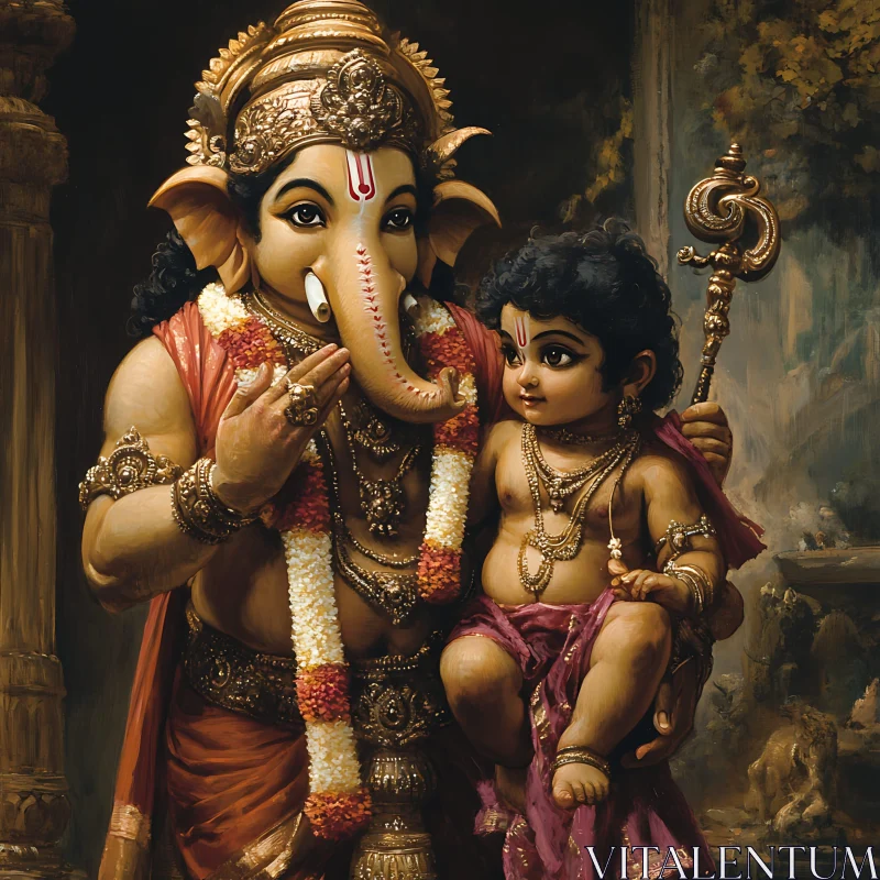 Painting of Ganesha with Young Companion