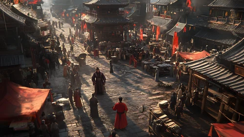 Lively Street in an Ancient Asian City
