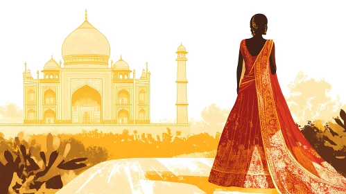Indian Woman in Saree at Taj Mahal