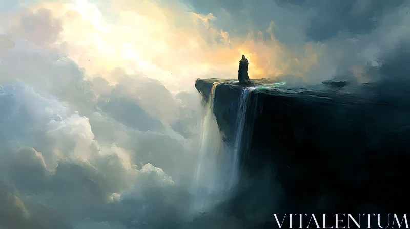 Cliffside Figure Overlooking Cloud Waterfall