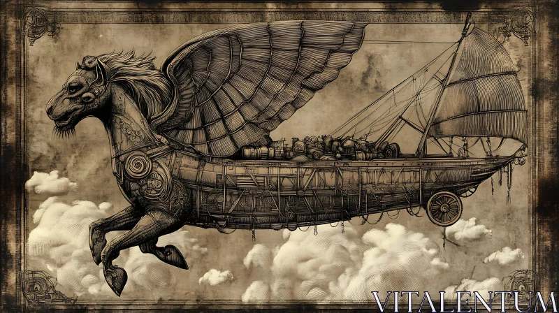 AI ART Mechanical Pegasus Sailing the Skies
