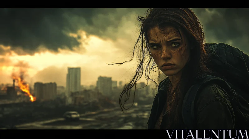 Woman Survivor in Destroyed City