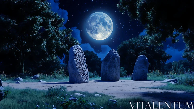 Moonlit Standing Stones Landscape