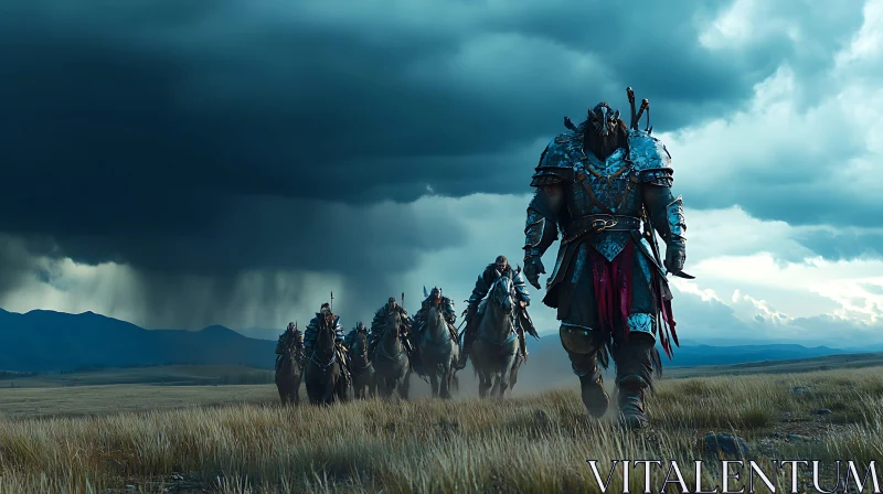 Armored Warrior and Riders in Field