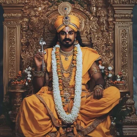 Ornate Throne Portrait of Man in Gold