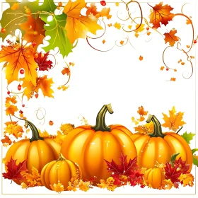 Seasonal Pumpkins with Falling Leaves