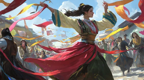 Woman dancing with ribbons