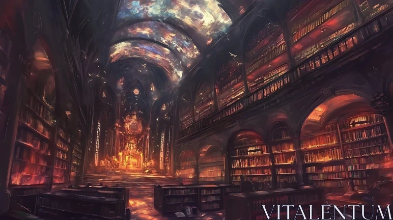 AI ART Grand Library Interior with Ornate Ceiling