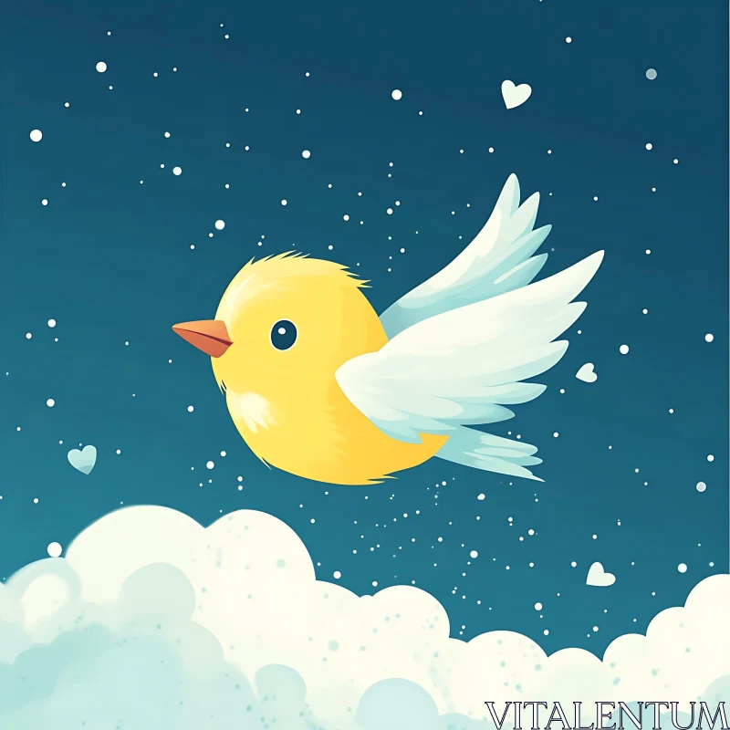 Cartoon Bird in Starry Sky