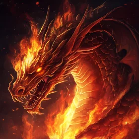 Burning Dragon Portrait, Fantasy Art