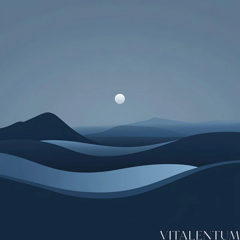 Serene Blue Hills Under Moonlight
