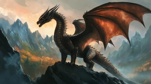 Dragon Perched on Mountain Peak