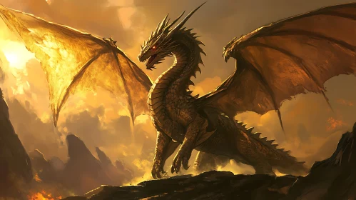Magnificent Golden Dragon Illustration