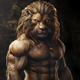 Muscular Lion Man Digital Artwork