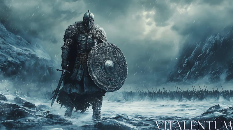 Armored Warrior in Winter Landscape
