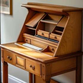 Vintage Roll-Top Desk with Keyboard