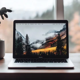 Scenic Mountain View on Laptop